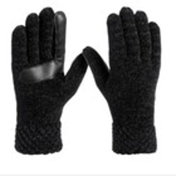 Isotoner Gloves Signature Women's One Size Chenille Cable-Knit Black NEW NWT - Picture 1 of 8